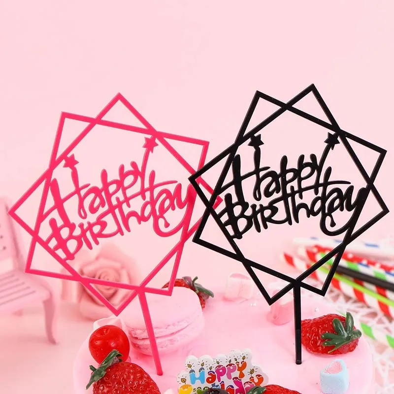 NEW Fashion Acrylic Hand Writing Happy Birthday Cake Topper Dessert Decoration Birthday Party Lovely Gifts Household Tools