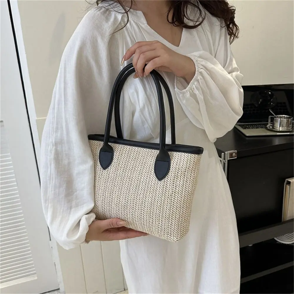 Woven Straw Bag Fashion Rattan Large Capacity Handbag Handmade Braid Shoulder Bag Ladies