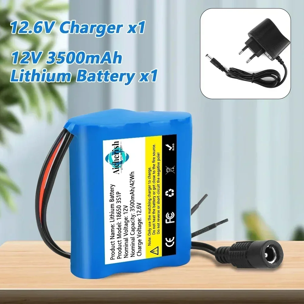 

New 3S1P Protection Plate12V 3.5Ah Battery Pack 12V 3500mAh 18650 Lithium ion DC 12.6V Super Rechargeable Battery + Charger