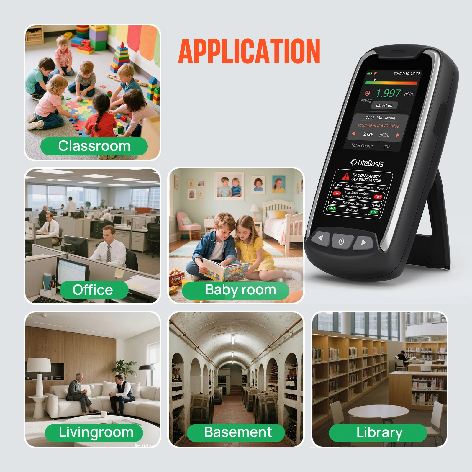 Radon Detector Draagbare Radon Gas Tester Met 0,09 - 1000 pCi/L Type-C Opladen LCD-scherm voor Thuis Milieu Monitoring