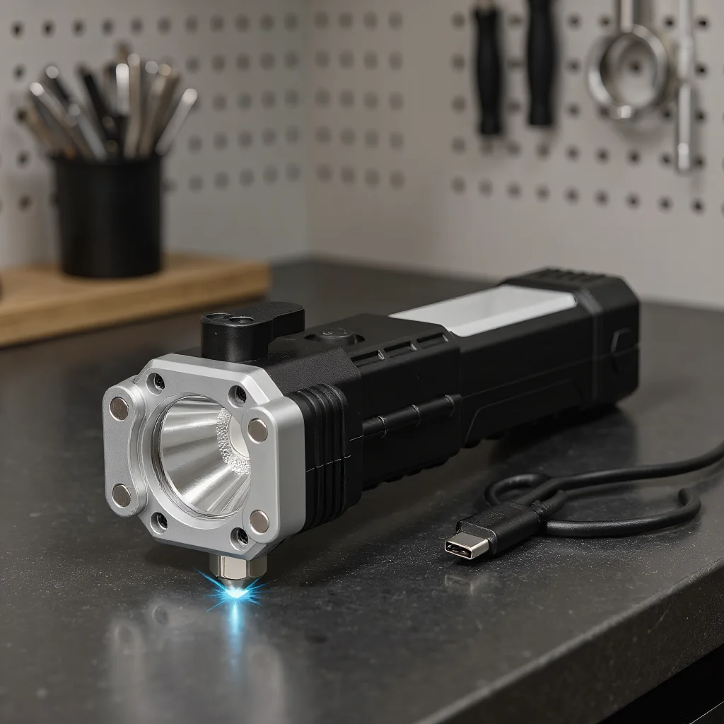 

Super Bright Rechargeable LED Flashlight - Multi-Function Safety Hammer with Window Breaker