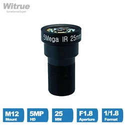 CCTV Lens HD 5MP 25MM Long View Distance Aperture F1.8 Format 1/1.8 No Distortion with 650nm IR Filter for Surveillance Cameras