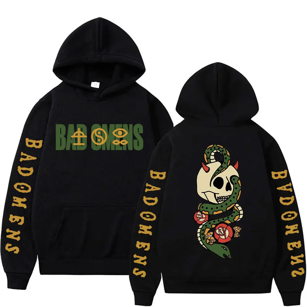 

American Rock Band Bad Omens Hoodie Y2K Skull Snake Graphic Hoodies Men Women Gothic Vintage Sweatshirt Men's Fashion Streetwear