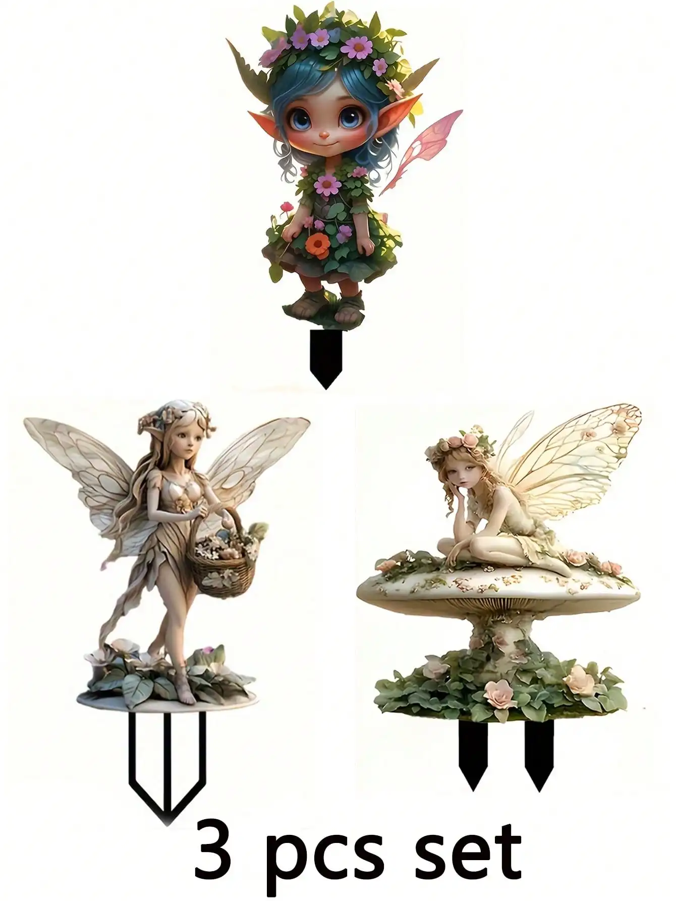 3-Piece Set New Acrylic Garden Decoration Grounding Plug Fairy Elf Flower Pot Decorative Accessories