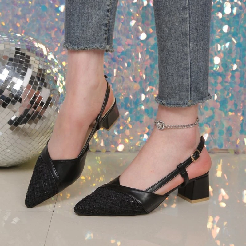 Women New Baotou Sandals Casual pointed high heels Outdoor fashion buckle  Coarse following comfort single shoe