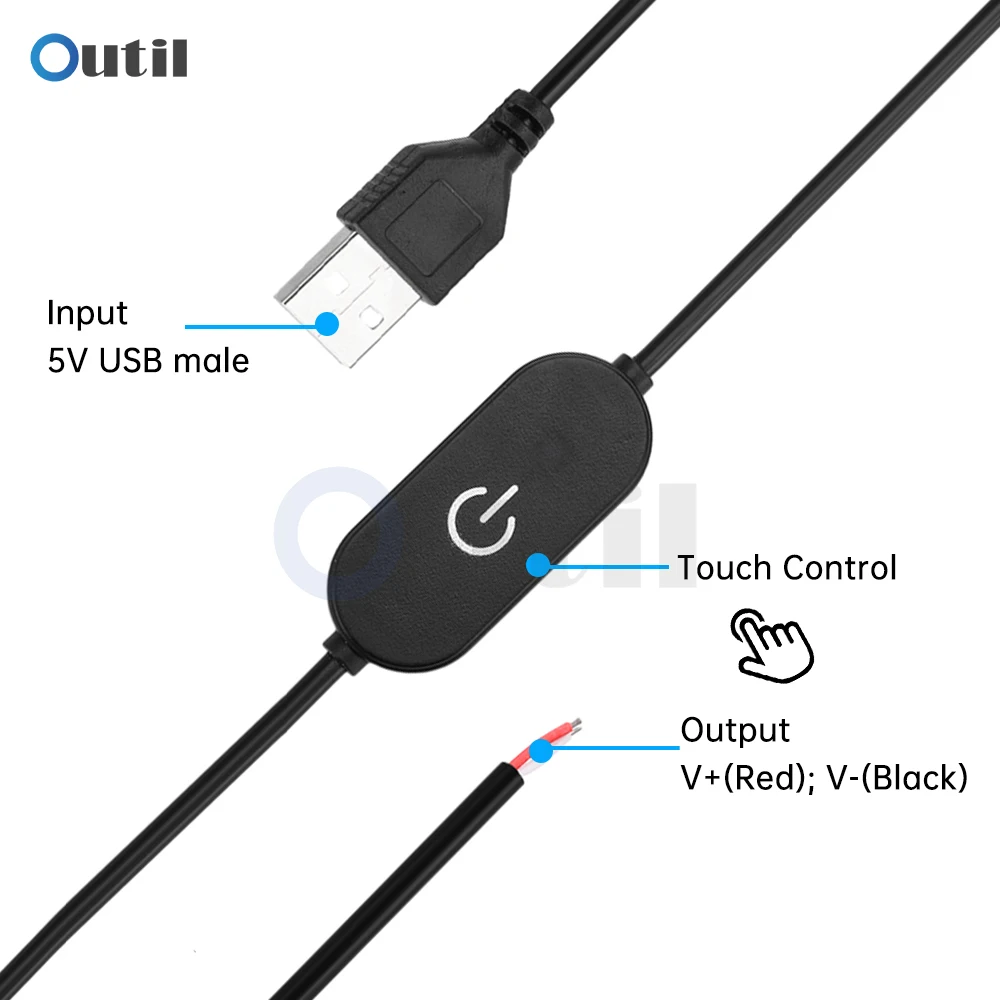 LED Electroless Dimming Light Switch Touch Cable USB DC Head Connector White/Black Touch Dimmer Switches For LED Strip Lamp