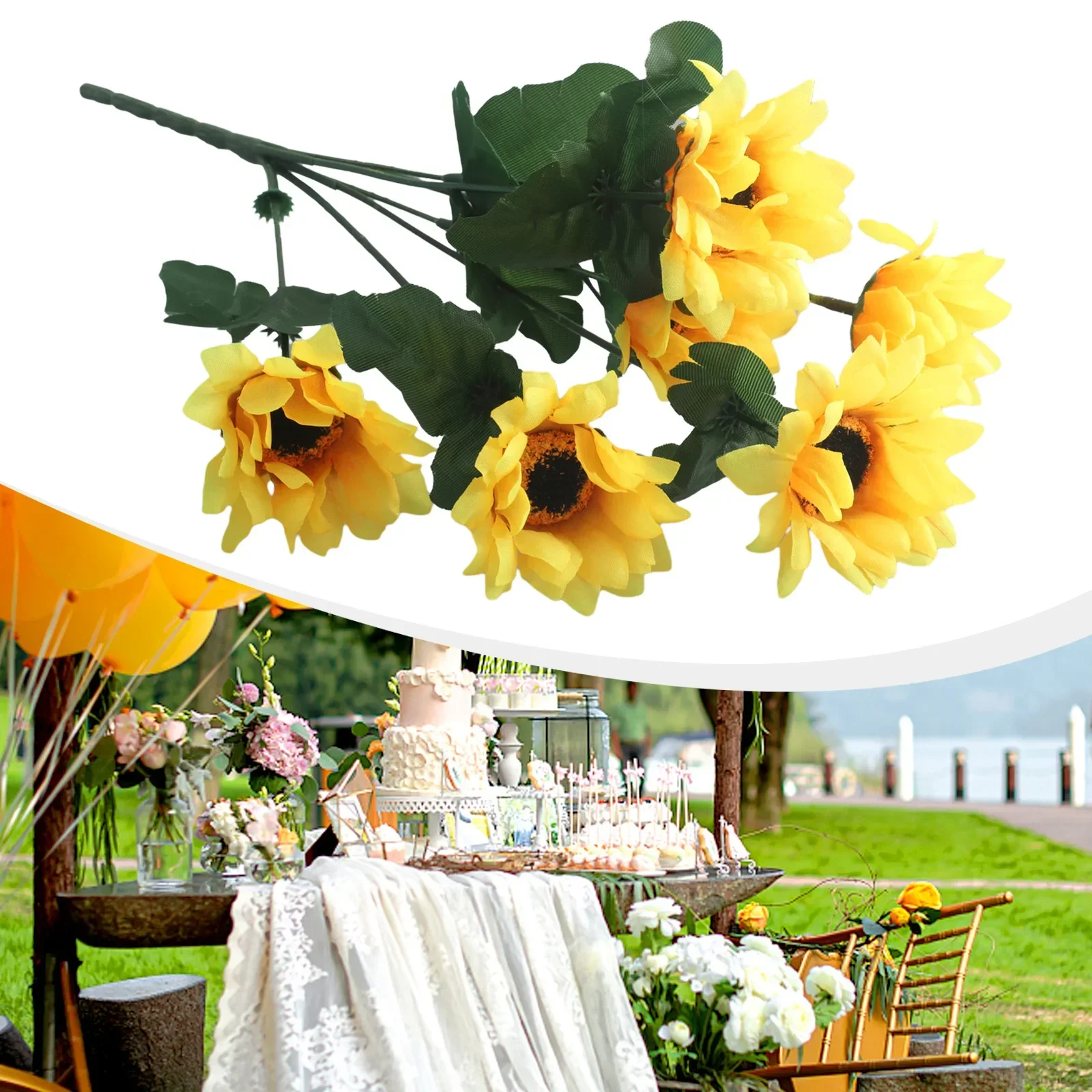 1pc Fake Home Artificial Flower Wedding Decorations Realistic Bright Color Eye-catching 30cm*6.8cm Silk Sunflowers