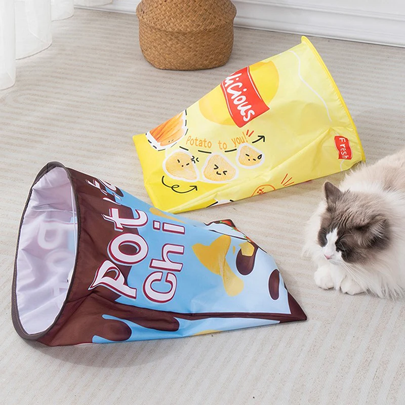 Foldable Potato Chips Cats Tunnel Pet Interactive Training Toys Kitten Funny Playing Games Supplies Pet Indoor Toy Drill Bucket