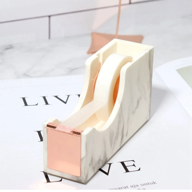 2PCS Creative Stationery Marble Pattern Tape Holder Cutter Electroplating Rose Gold And Adhesive Tape Gold Cutter Base