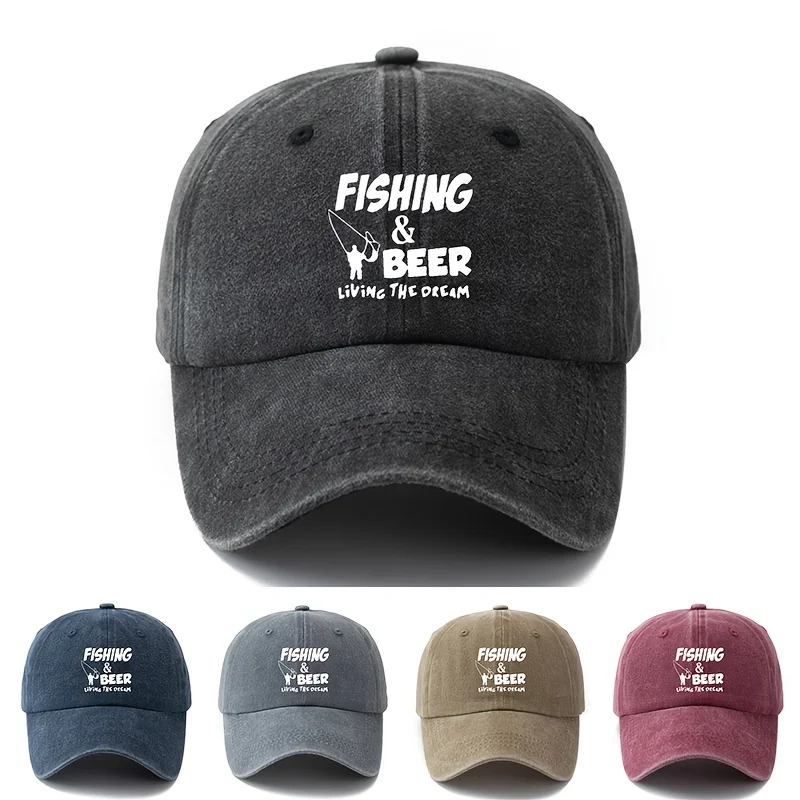 

Универсальная модная бейсболка унисекс с принтом "FISHING&BEER", классическая винтажная легкая кепка для активного отдыха с эффектом потертости.