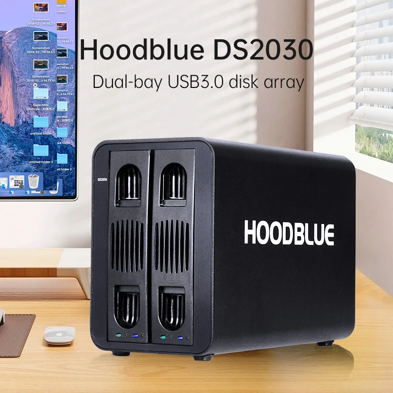 

【3-Year Warranty Bundle】Hoodblue DS2030 Dual-Bay USB 3.0 Hard Drive Enclosure Supports RAID 60TB High Capacity External Storag