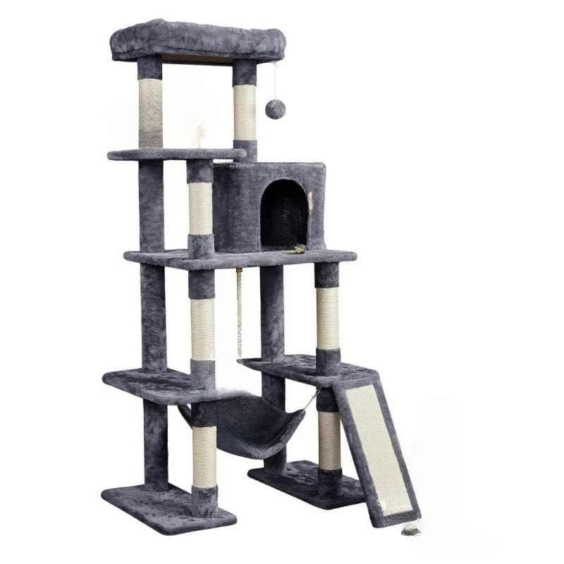 Modern 4 Level Eco-friendly Wood Cat Climbing Rack with Sisal Scratch Board Cat Toy Large Cat Tree for Indoor