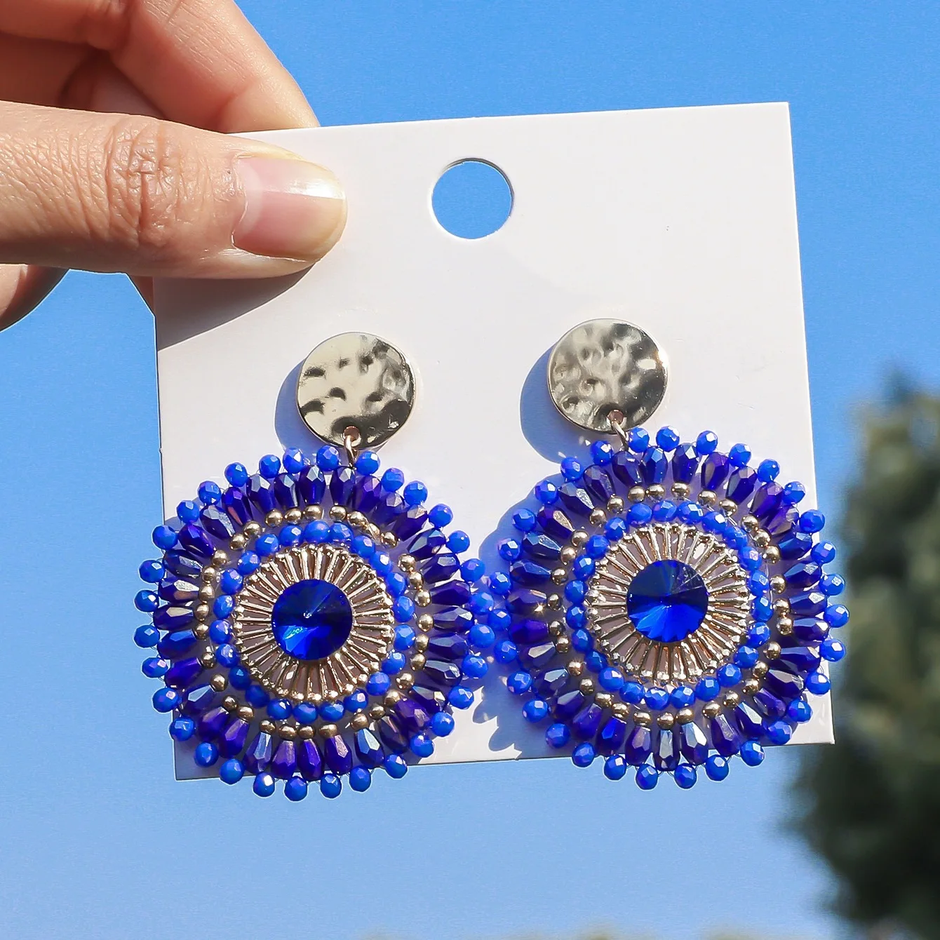 

ZGMXR Rice bead earrings Crystal Circle Recessed design Original Hand-woven Alloy Woman Fashion Bohemia Simple Beaded earrings