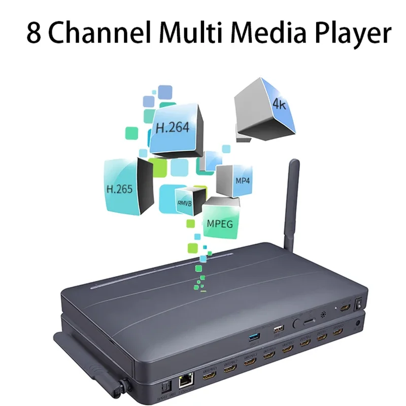 

4K 8 Ways Video Streamer Box 1 IN 8 OUT HDMI Player 8 Port Multi Media Player HDMI Splitter USB U Flash Player for TV Store Game