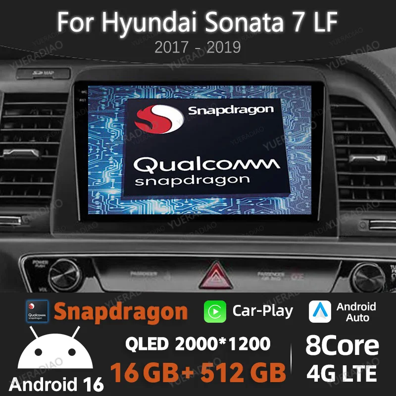Android 16 Car Radio For Hyundai Sonata 7 LF 2017 - 2019 QLED Multimedia Video Player BT 2DIN Qualcomm 4G WIFI Head Unit NAVI