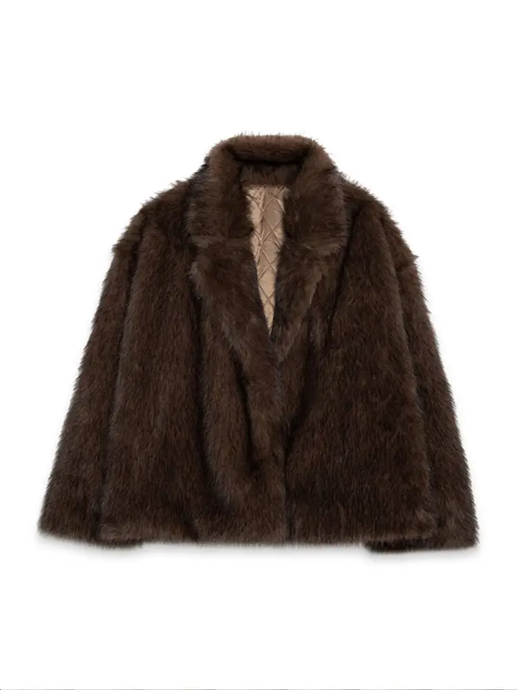 Luxury Lapel Thicken Warm Faux Fur Coat For Women Winter Chic Oversized Brown Fluffy Warm Jackets 2024 Lady High Streetwear New