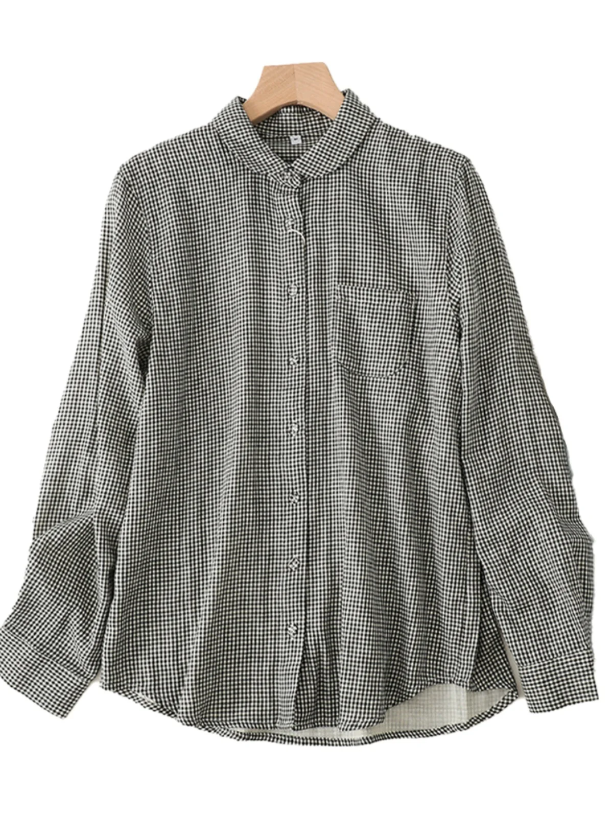 Sle japonês solto ajuste xadrez irt feminino algodão linho longo gola sve vintage outono topo efeito de emagrecimento