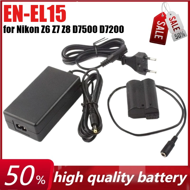 

EN-EL15 Dummy Battery for Nikon Z7 Z8 D7500 D7200 D7000 D7100 D750 D780 D800 D810 D850 EP-5B with AC Power Adapter Charger Kits