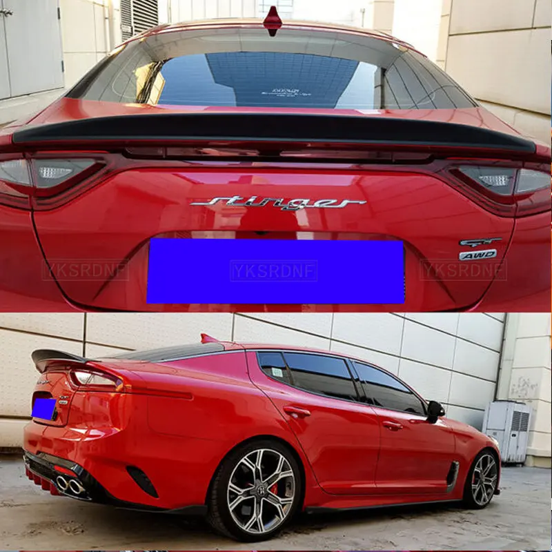 Use for KIA K8 Stinger Spoiler Real Glossy Carbon Fiber Rear Wing R Style Sport Accessories Body Kit Stinger Rear Spoiler 14-19