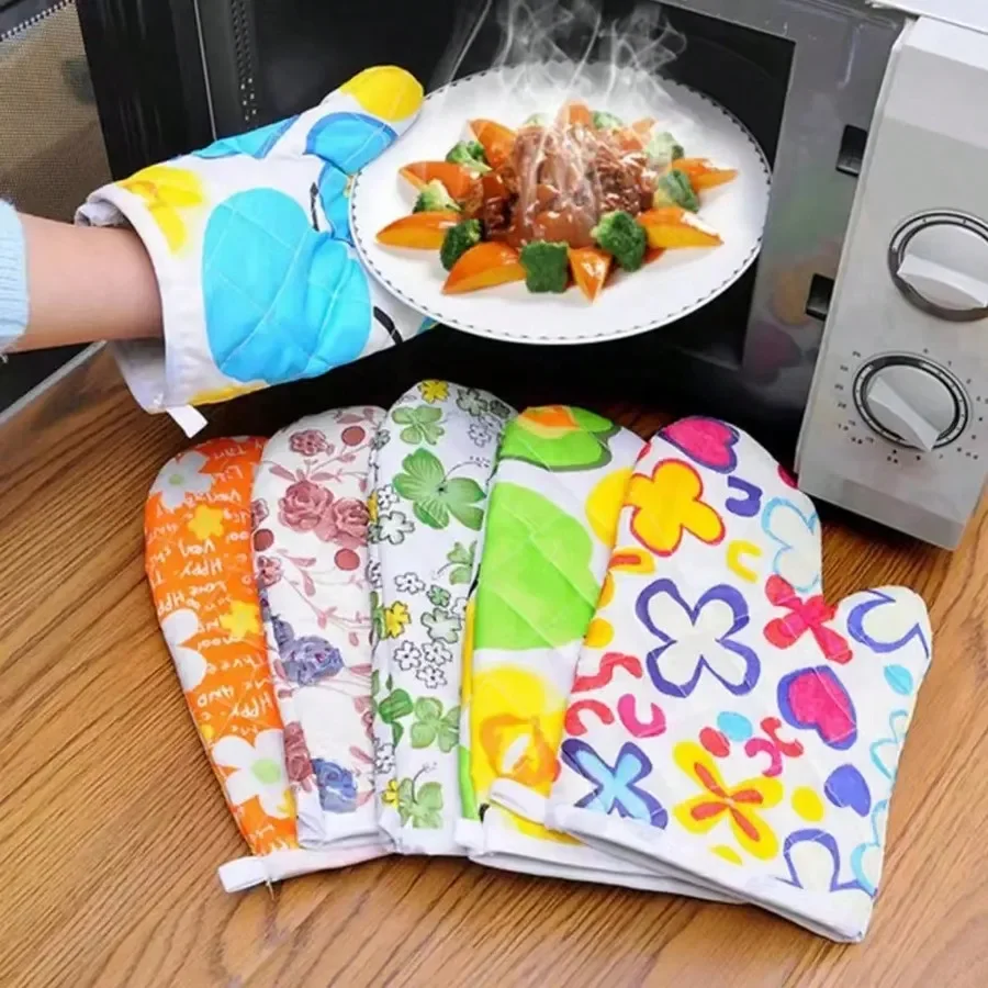 Random Color Kitchen Oven Mitts Household Necessary Insulated Microwave Gloves Baking Oven Heat-resistant Protective