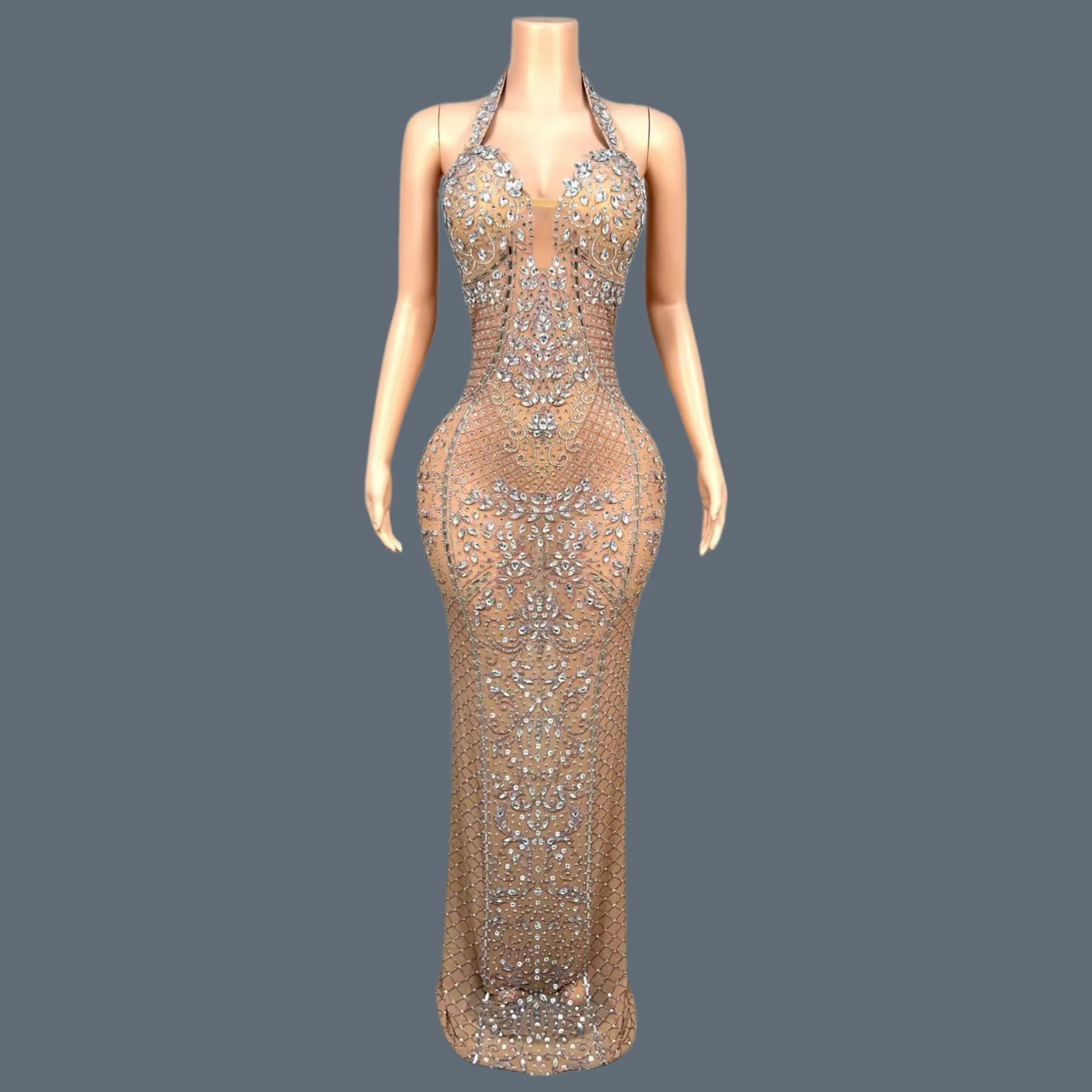 

Luxury Crystals Sparkly Mesh Evening Gown Birthday Prom Party Photo Shoot Wear Sexy Gala Prom Red Carpet Elegant Dress Mailuo