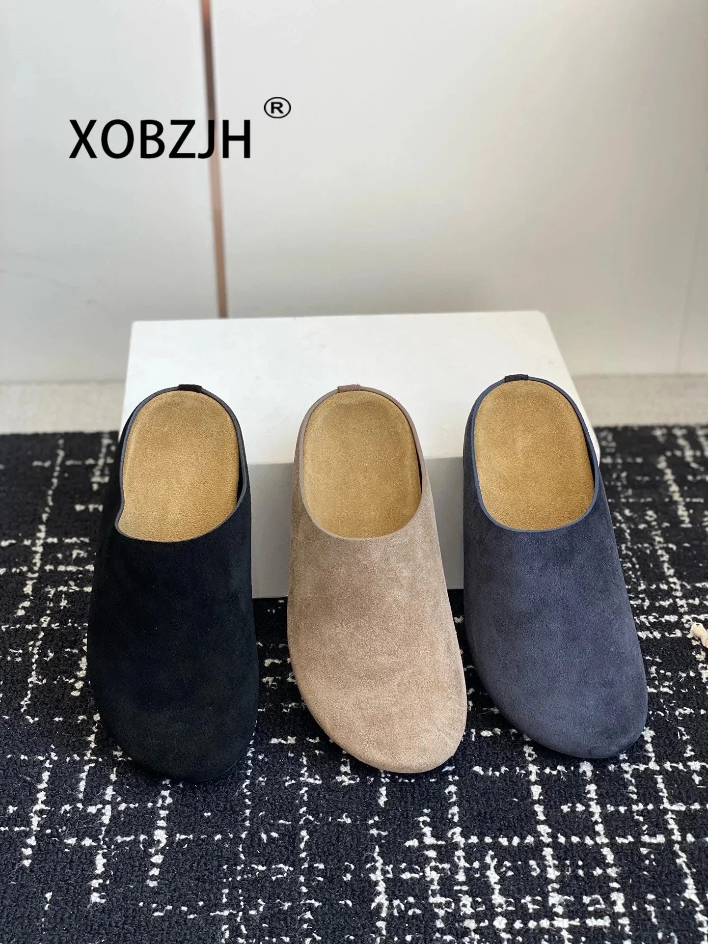 2024 New Flat Slippers Women High Quality KidSuede Mules Shoes Round Toe Casual ComfortSlides Woman Thick Sole Slippers Woman