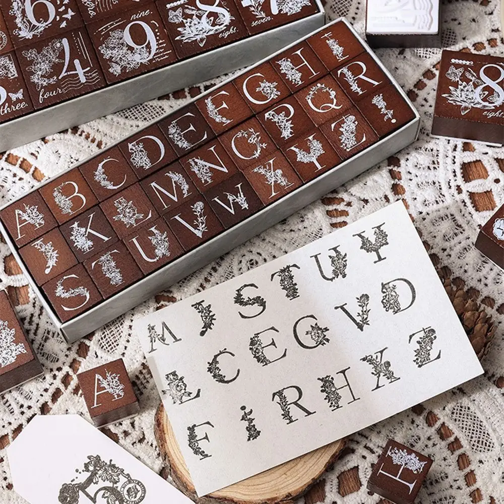 10/27 Pcs Number Wooden Rubber Stamps Kit Alphabet Letter Engraved Clearly Stamper Seal Set Comfortable Grip Handmade