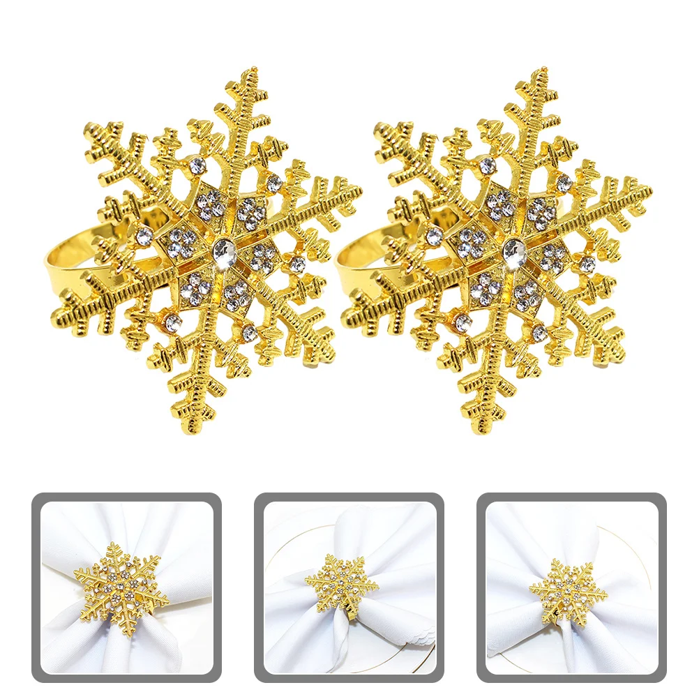 

2Pcs Xmas Napkin Rings Alloy Snowflake Buckles Christmas Napkin Holder Table Decoration Party Table Decors Festival Party Props