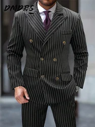 Classic Stripe Men's Suit Jacket Pants 2 Piece Formal Business Men Solid Color Suit For Groom Wedding Shawl Lapel Tailored Suit