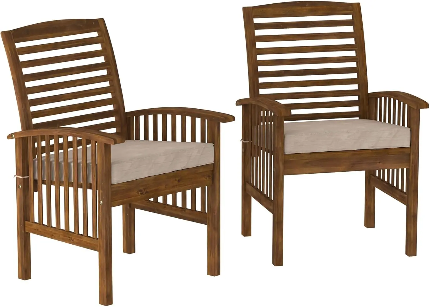 

Modern 2 Piece Solid Acacia Wood Slat Back Outdoor Dining Chairs, Set of 2, Dark Brown