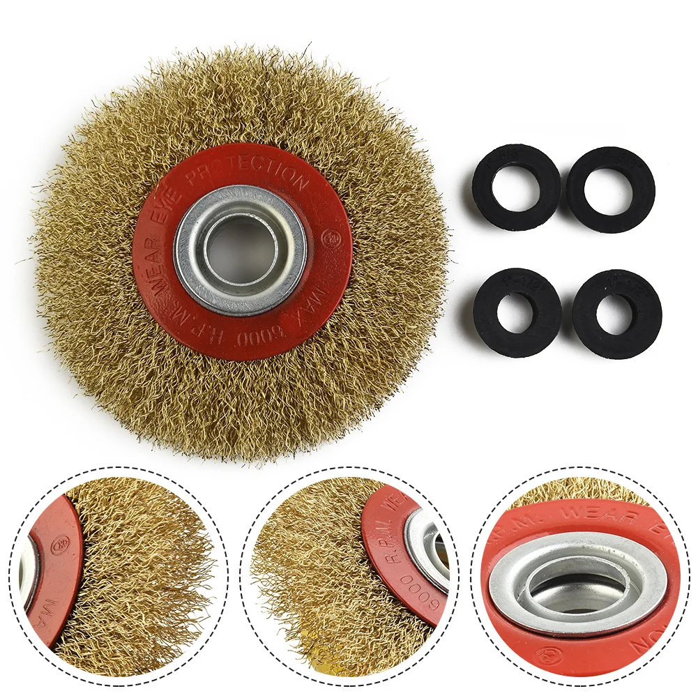 Round Brass Plated Wire Brush Carbon removal Edge mixing Polishing 125mm Steel Wheel Bench Deburring Descaling