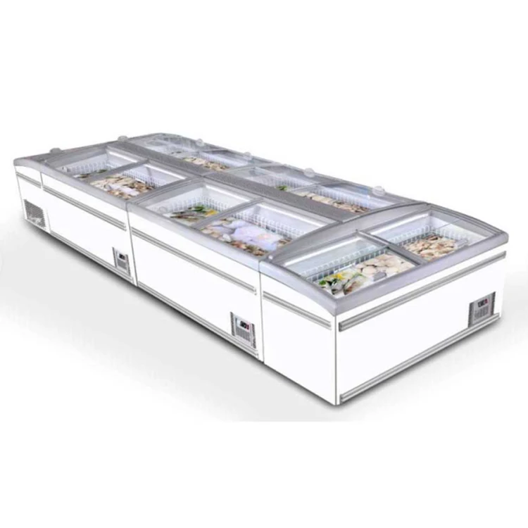 FL Island Style Refrigerated Cabinet Large Capacity Open Type Chiller For Supermarket Frozen Meat Seafood Long Time Preservation