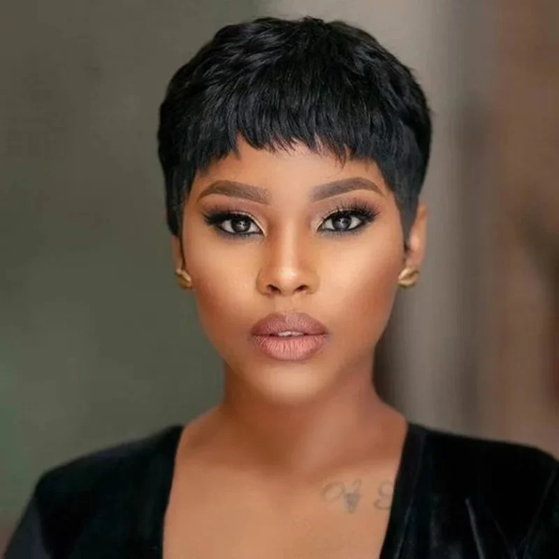 Evening Party Lady Clothing Match Ear Length Bob Ball Dress Up Side Swept Bangs Wig Africa Black People Woman Short Hair