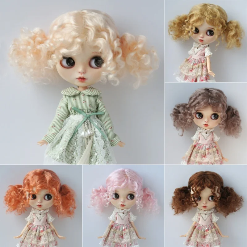 

Fjusuns JD816 Full Sizes Soft Messy Baby Curly Twins Pony Mohair BJD Doll Wigs