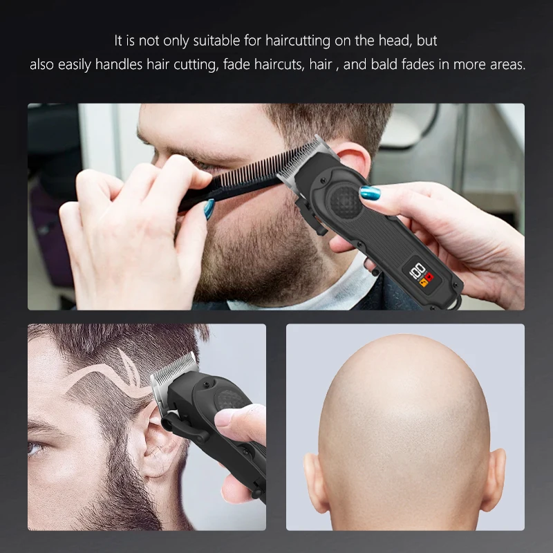 Resuxi YU01 Barber Electric Black Hair Clipper Rechargeable Professional Men's Cordless Barber Hair Cutting Machine 1200mAh