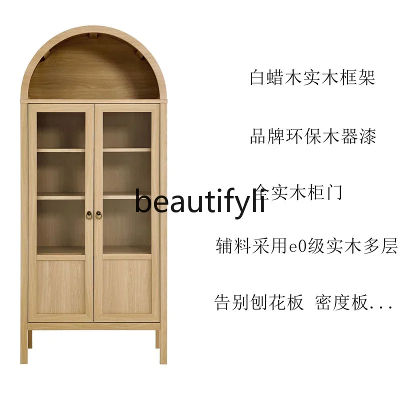 

Asmt52 American Style Light Luxury Solid Wood Arch Bookshelf Living Room Glass Display Cabinet Open Vintage Storage Cabinet
