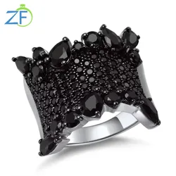 GZ ZONGFA 925 Sterling Silver Ring for Women 4 Carat Natural Black Spinel Gemstone-Elegant Cocktail Fine Jewelry Ideal Gift