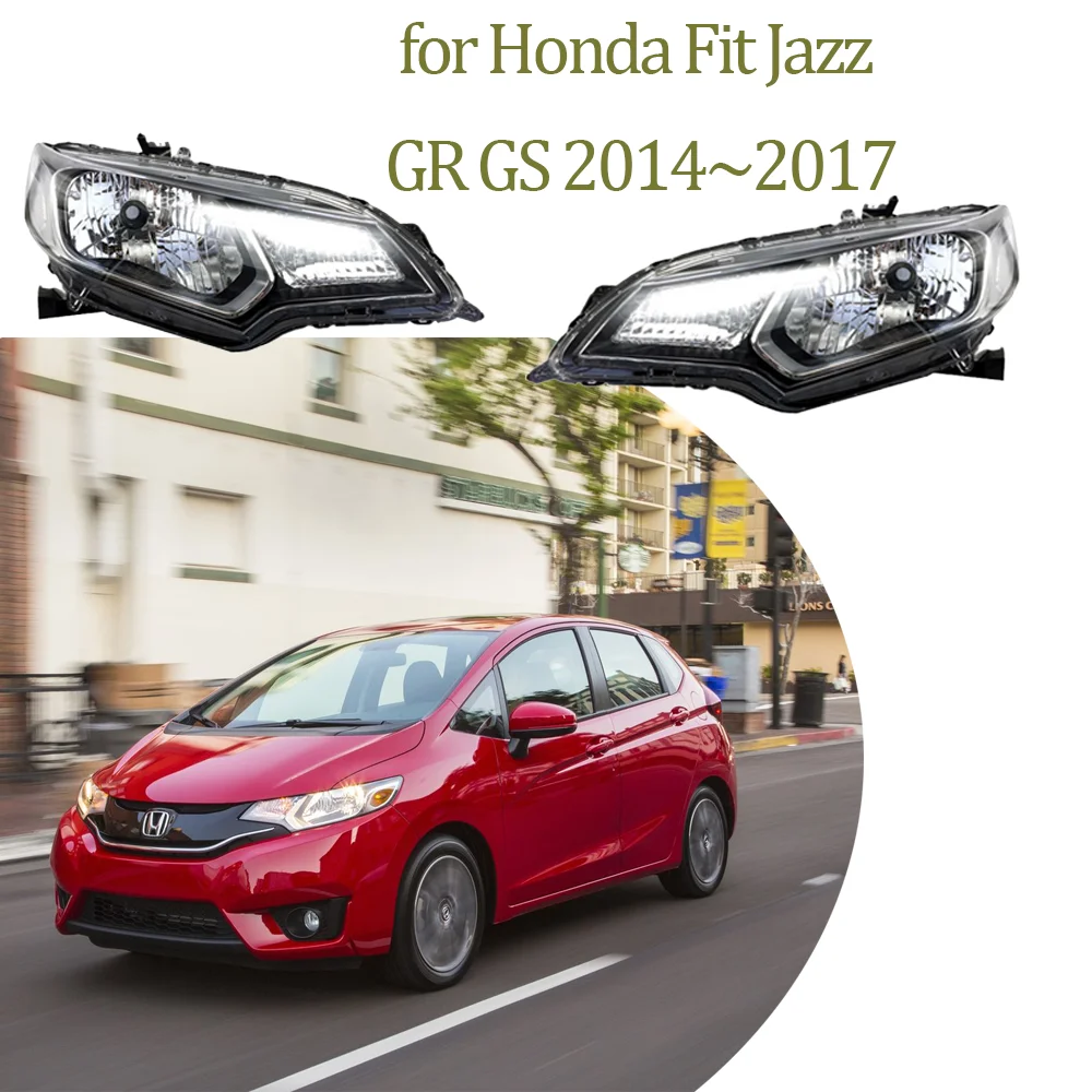 Car Headlights Assembly for Honda Fit Jazz GR GS 2014~2017 2015 Part Fog Lights Map Halogen Corner Side Lamps LED Accessories