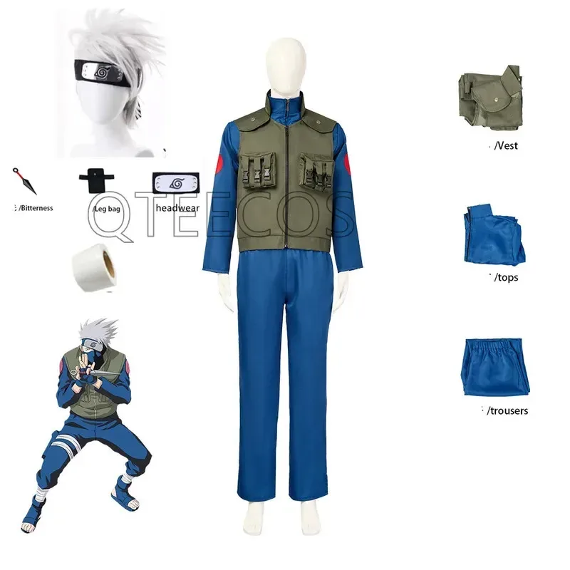 

Bili Hatake Kakashi Cosplay Costume Adult Men Ninjas Uniform Vest Coat Accessories Suit Halloween Anime Carnival Outfits