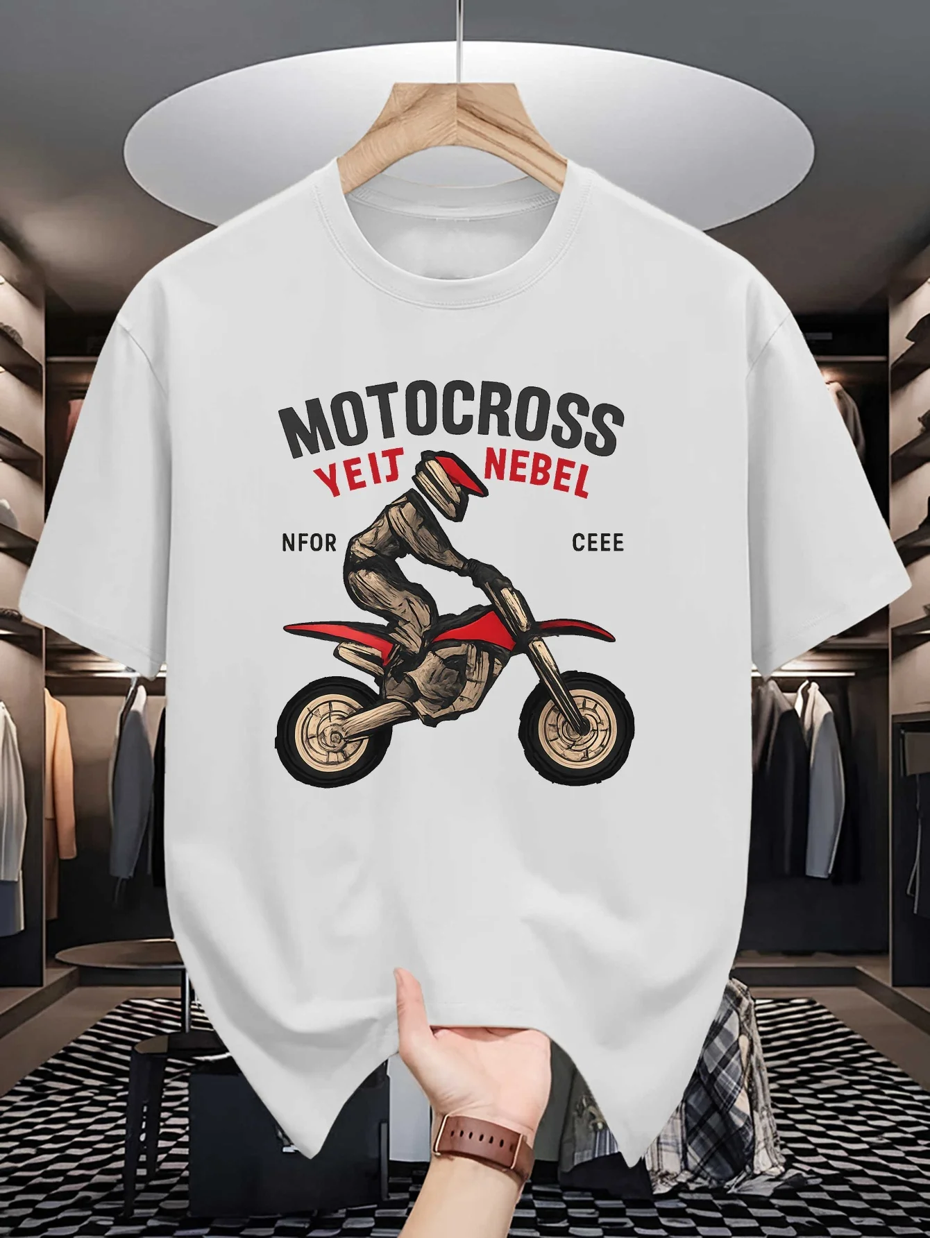 Vintage Motocross Print Mens Crew Neck T Shirt Dirt Bike Racer Retro Graphic Short Sleeve Casual Cotton Racing Street Tees