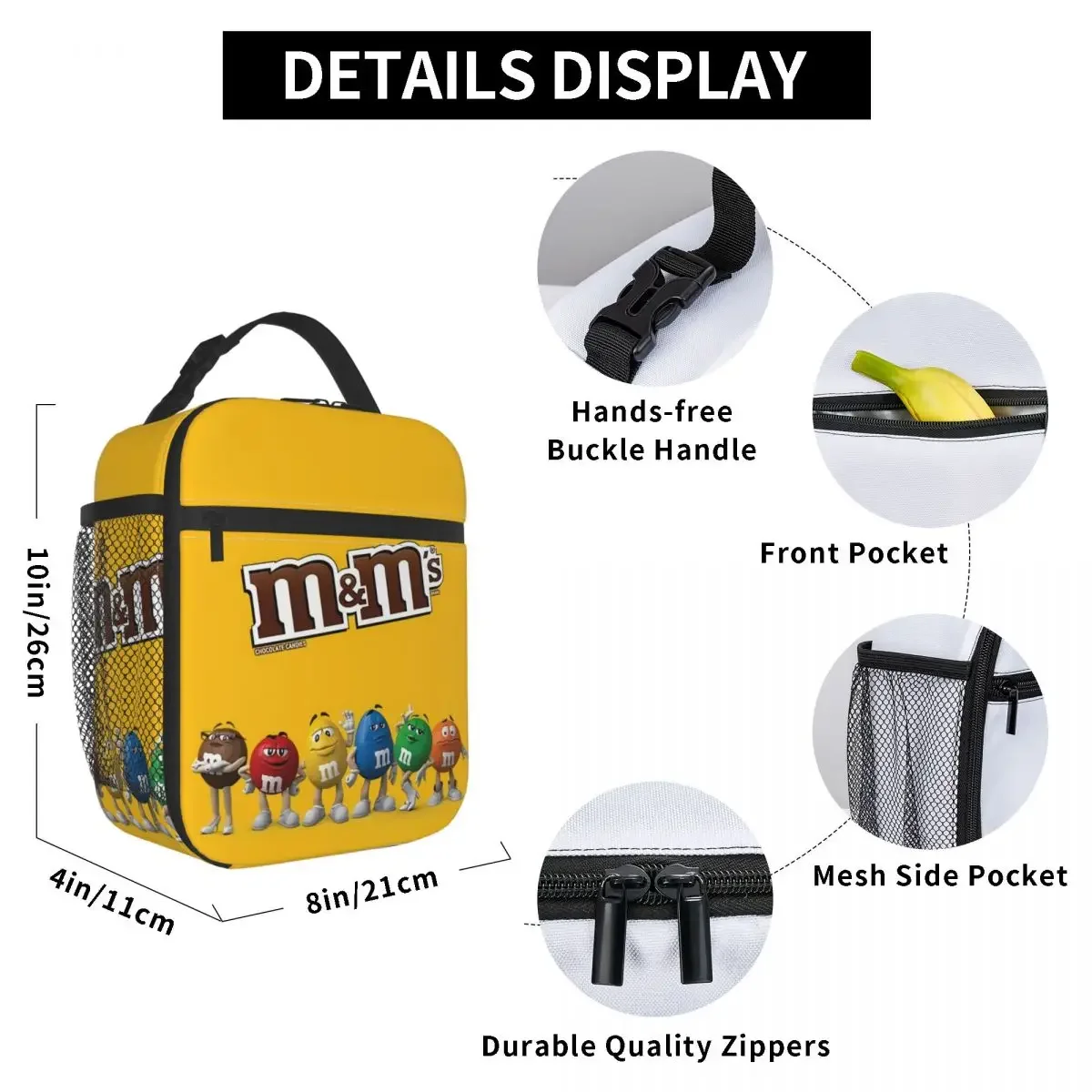 Borsa da pranzo isolata con fagioli di cioccolato M & M per Picnic all\'aperto Cartoon Candy Chocolate Cooler termico a tenuta stagna Lunch Box Women