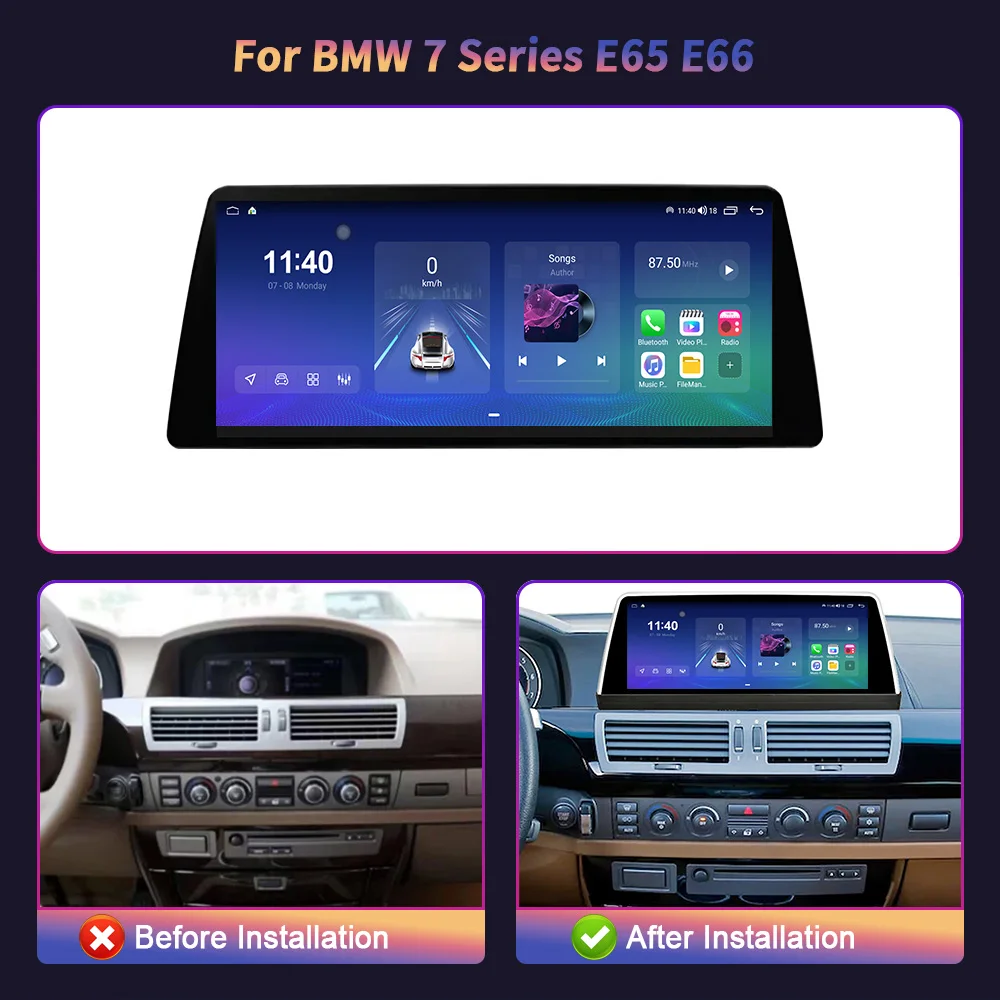 Car Multimedia Navigation 12.3‘’ Android 14 For BMW 7 Series E65 E66  Head Unit WIFI Wireless Carplay Stereo Screen