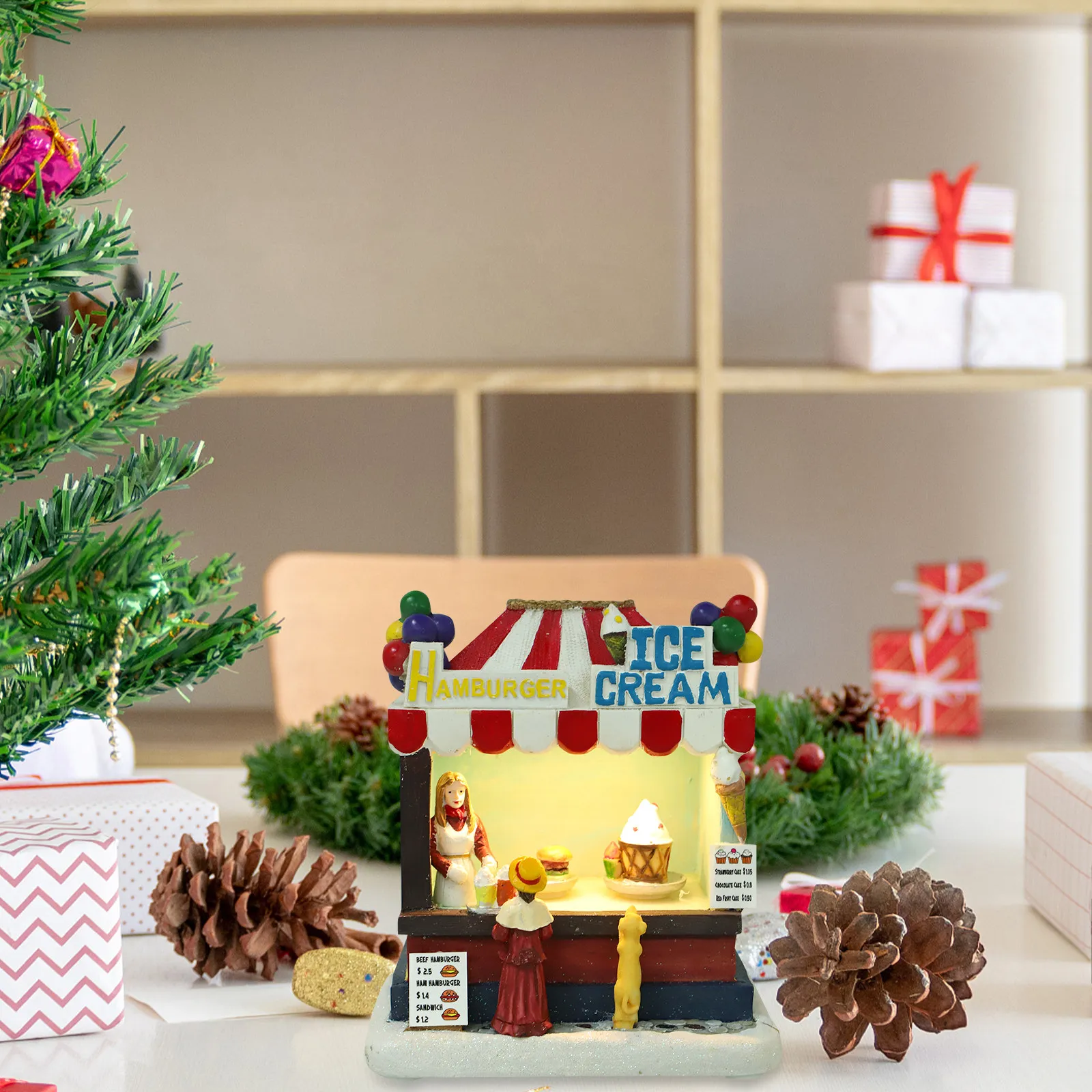 Resin Christmas Luminous LED House Decoration for Holiday Wedding Winter Party Xmas Resin Decor Christmas Luminous