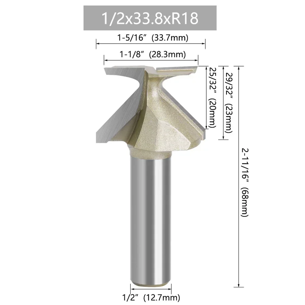 1pc R18/R30/R50 Arc Bending Router 1/2\'\' Shank Seamless Gold Molding Wood Router Arc Integrated Drill Bit For Wood Furniture