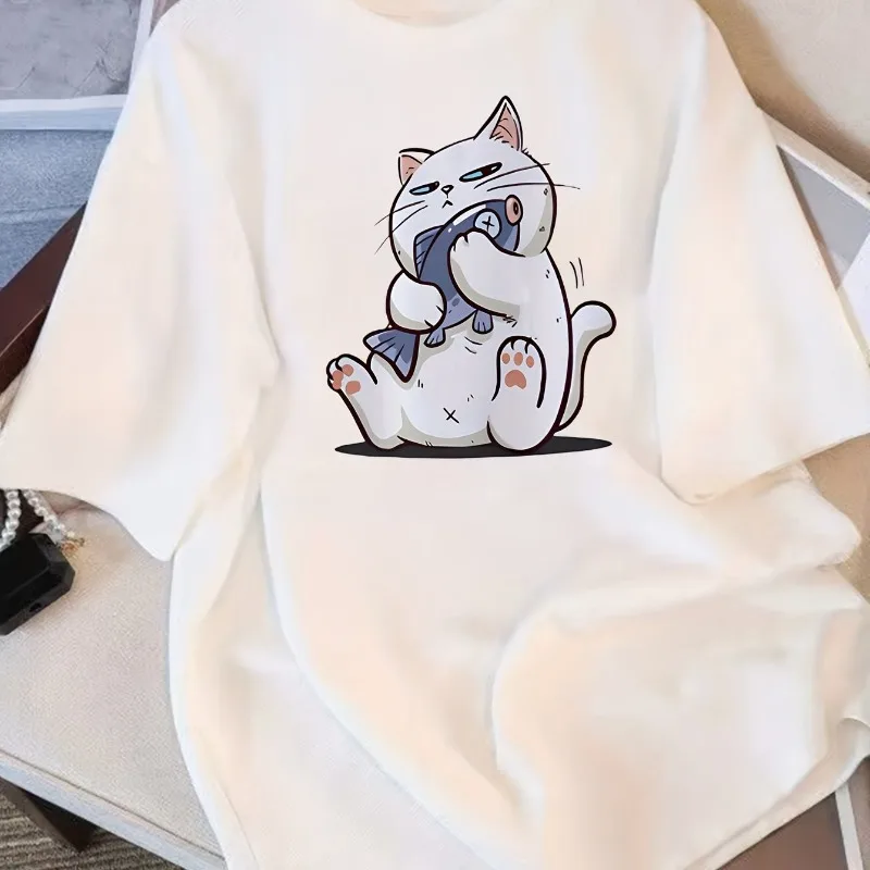 

Лето 2025 г., свободная женская удобная повседневная футболка из чистого хлопка с круглым вырезом, молодежная модная яркая повседневная футболка с коротким рукавом