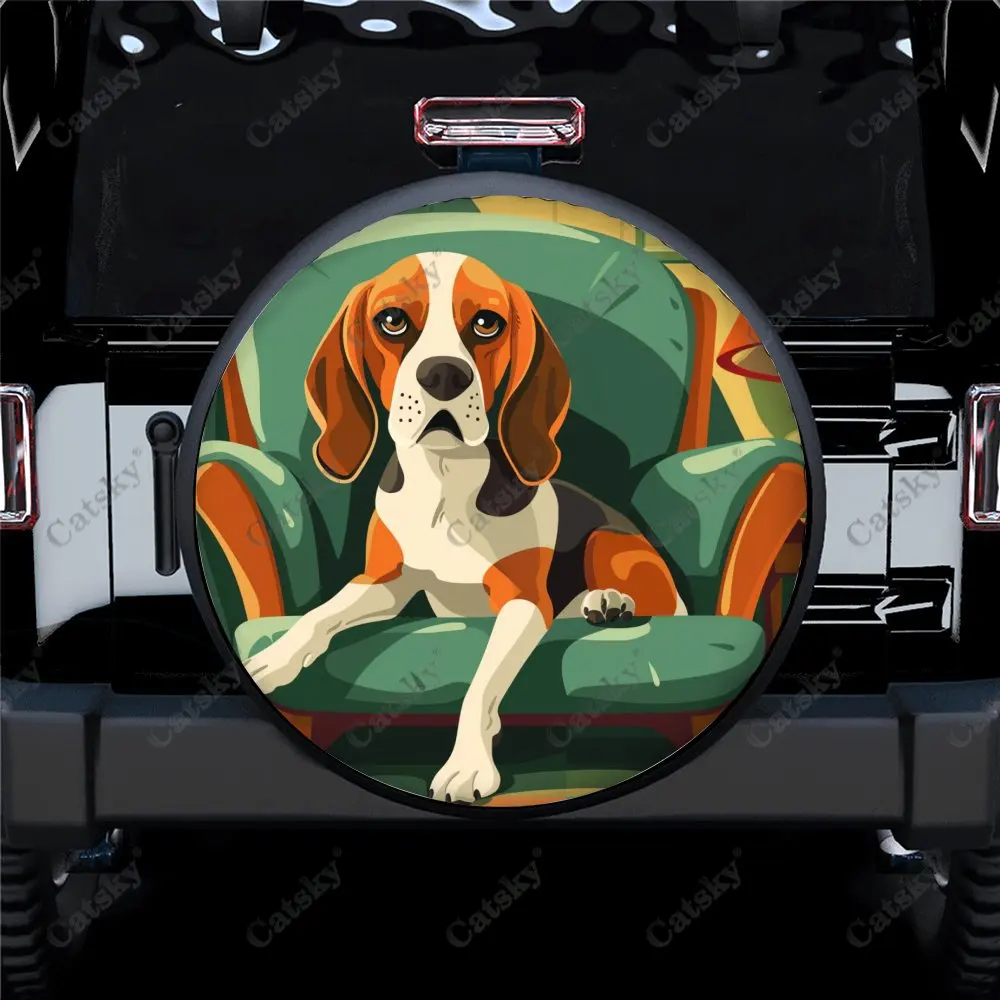 Beagle Sitting on Sofa Universal Car Spare Tire Cover Auto Accessories Wheel Cover Protect for Trailer SUV Truck Camper14-17in