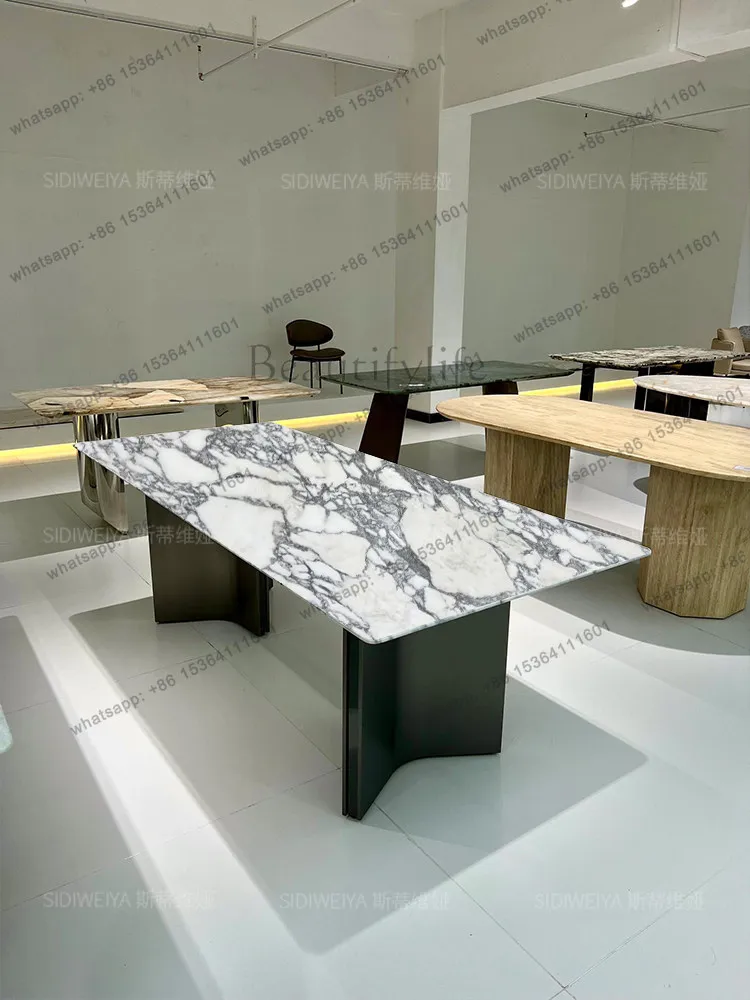 YJ Bulgari White Natural Luxury Stone Dining Table Italian Minimalist French Rectangular Modern High End Marble Table