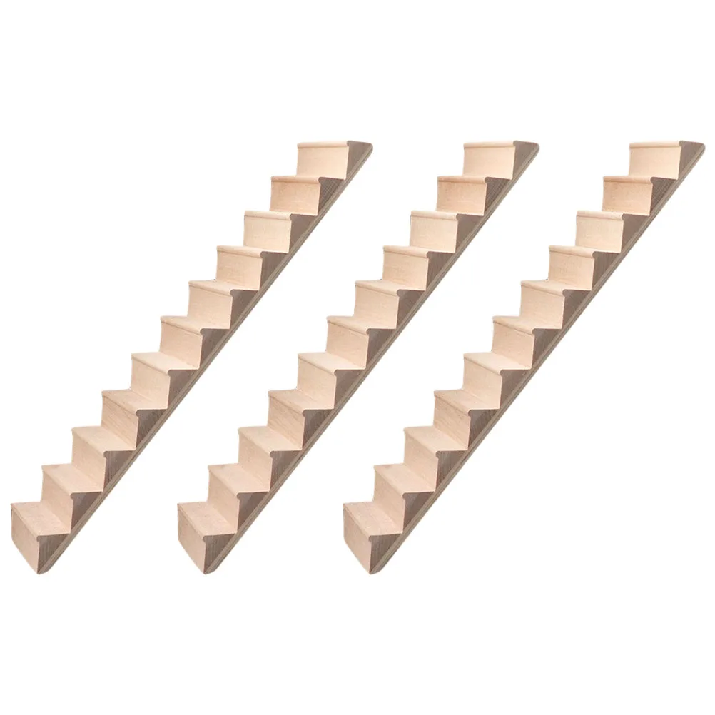 3 Stück Miniatur-Treppen im Maßstab 1:12, Holztreppe, Puppenhausmöbel, unbemalt, vormontierte Stufen ohne Handlauf, DIY Mini