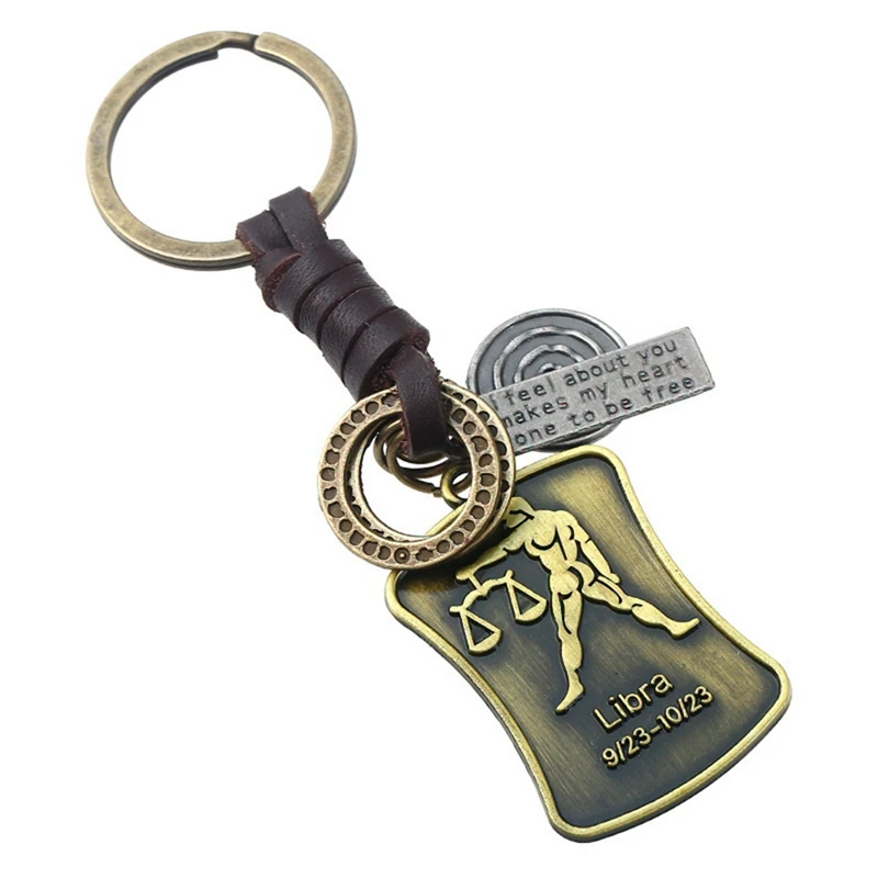 Keychains Constellation Tag Key Pendant Retro Key Chain For Men Women Trendy Jewelry Car Keyrings Charm