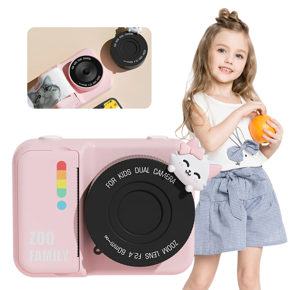 48MP Instant Camera Child Selfie Camera Toy 1080P Toddler Camera with 3 Rolls Photo Paper Mini Thermal Printer 3 Inch IPS Screen